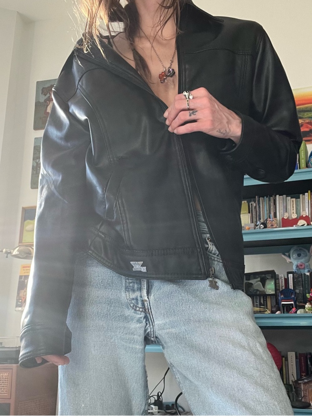 Armani Collezione Black Leather Jacket Unisex S/M